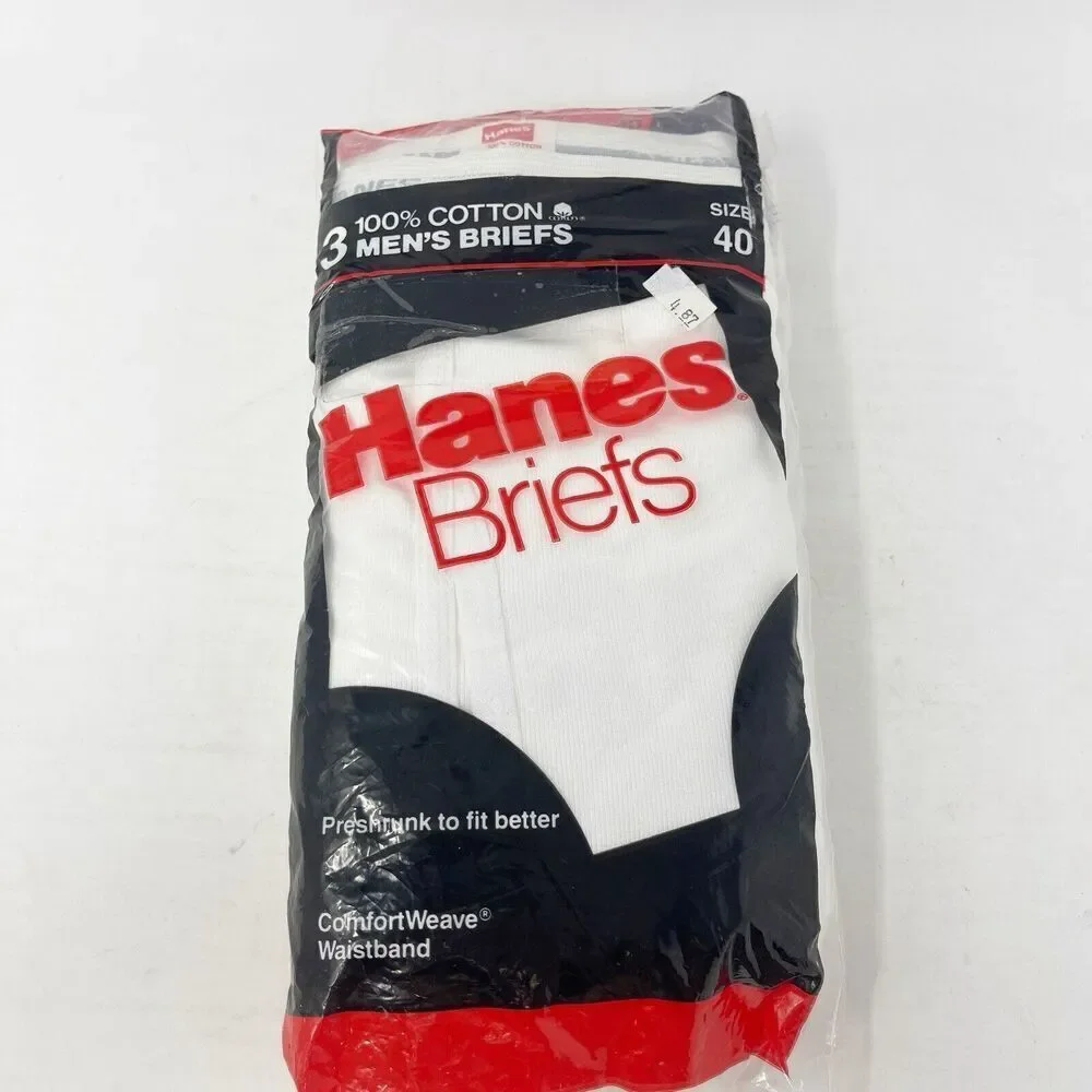 NOS 1987 Hanes 3-pack Men’s‎ Briefs underwear Size 40 Made In USA 3 Pack